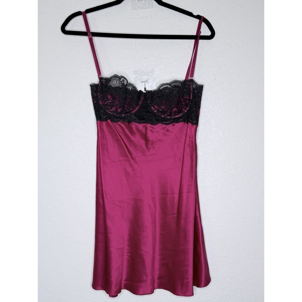 Victorias Secret Satin Lace Bustier Slip Dress Sz L Mini Y2K Lingerie Festival